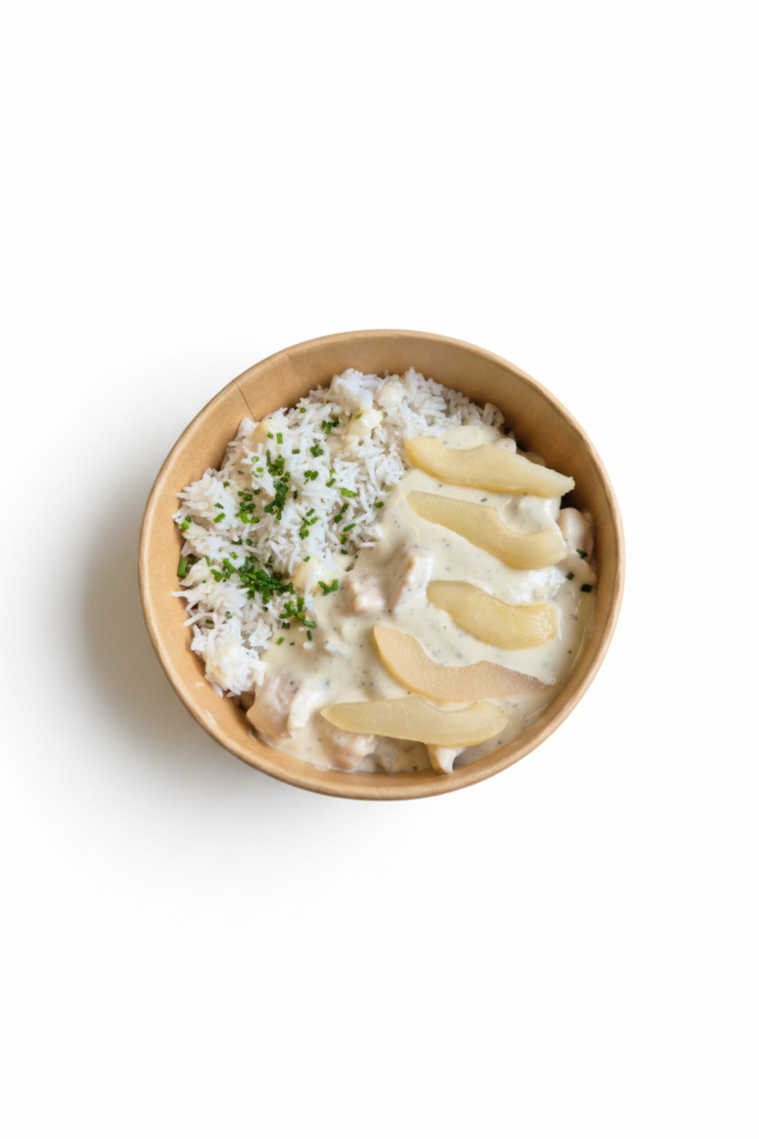 Poulet à la sauce au Boursin et poires caramélisées