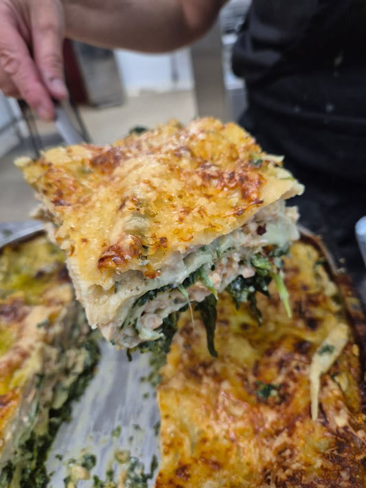 Lasagne de poissons, épinards et poireaux