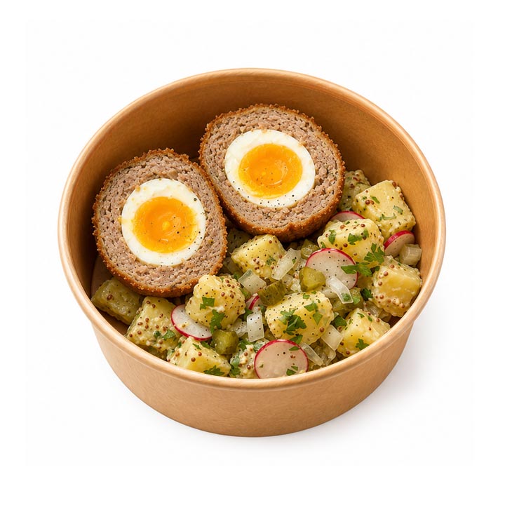 L'œuf écossais avec sa salade de pommes de terre