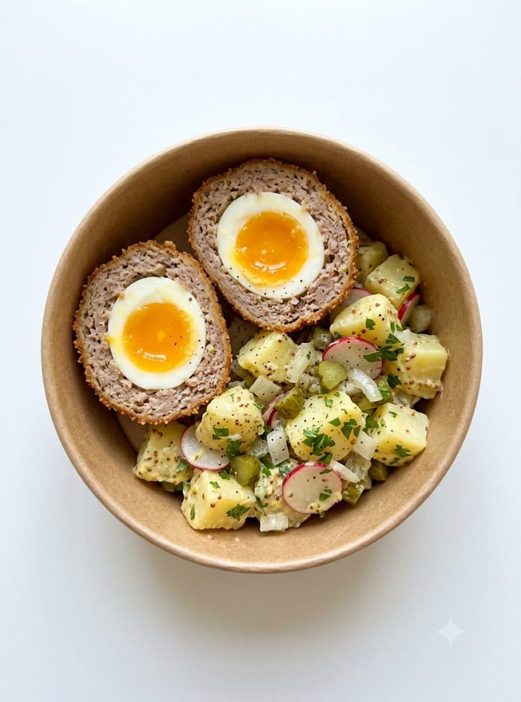 L'œuf écossais avec sa salade de pommes de terre