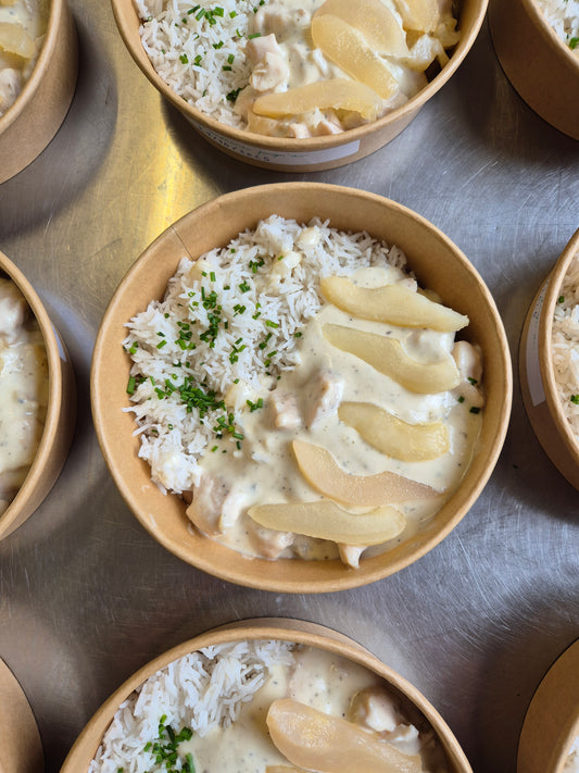 Poulet à la sauce au Boursin et poires