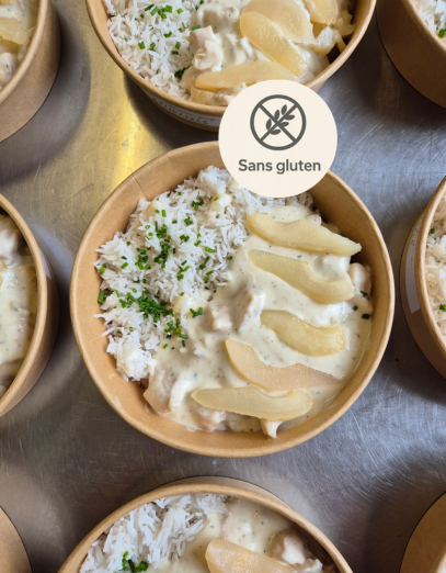 Poulet à la  sauce au Boursin et poires caramélisées