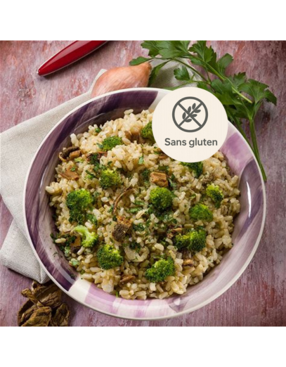 Risotto au pesto de brocolis et pancetta