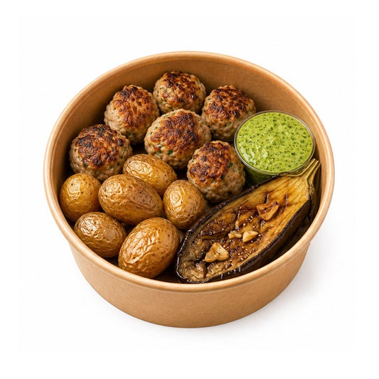 Boulettes de volaille aux oignons confits et olives noires
