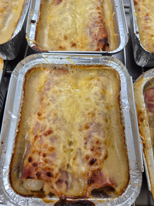 Chicons au gratin et purée