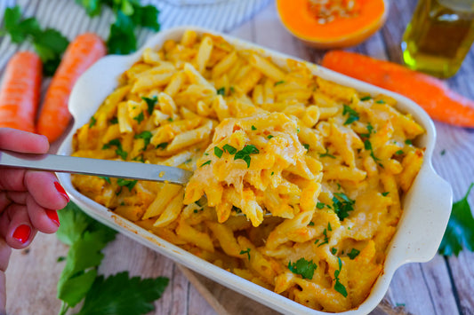 Gratin de pâtes au  poulet et au butternut