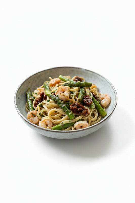 Linguine aux asperges et aux scampis