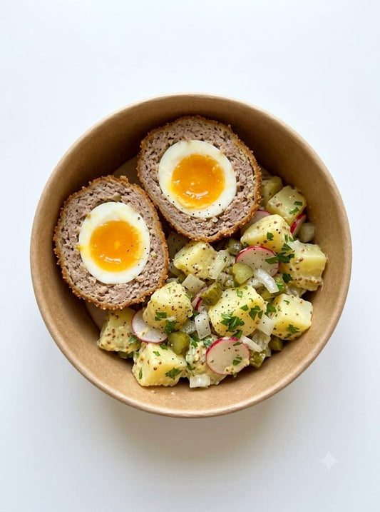 L'œuf écossais avec sa salade de pommes de terre