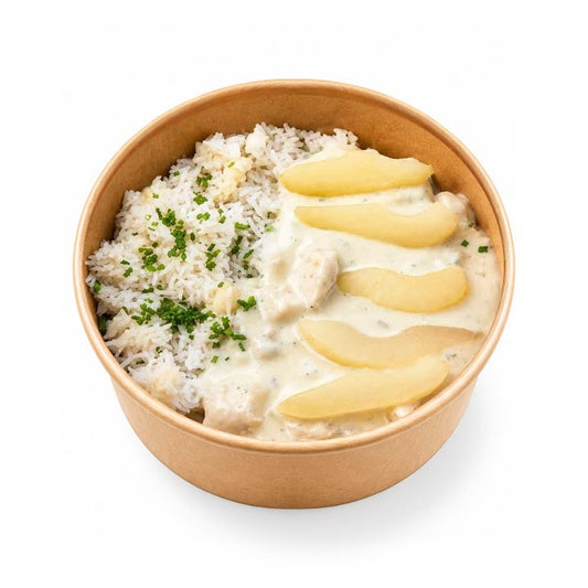 Poulet à la  sauce au Boursin et poires caramélisées