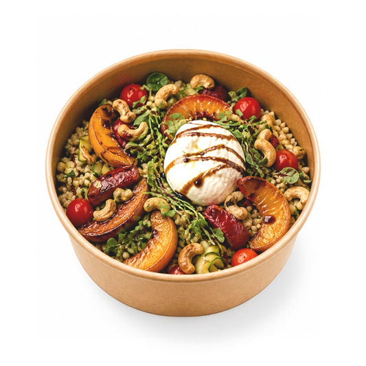 Salade de pêches rôties et Burrata
