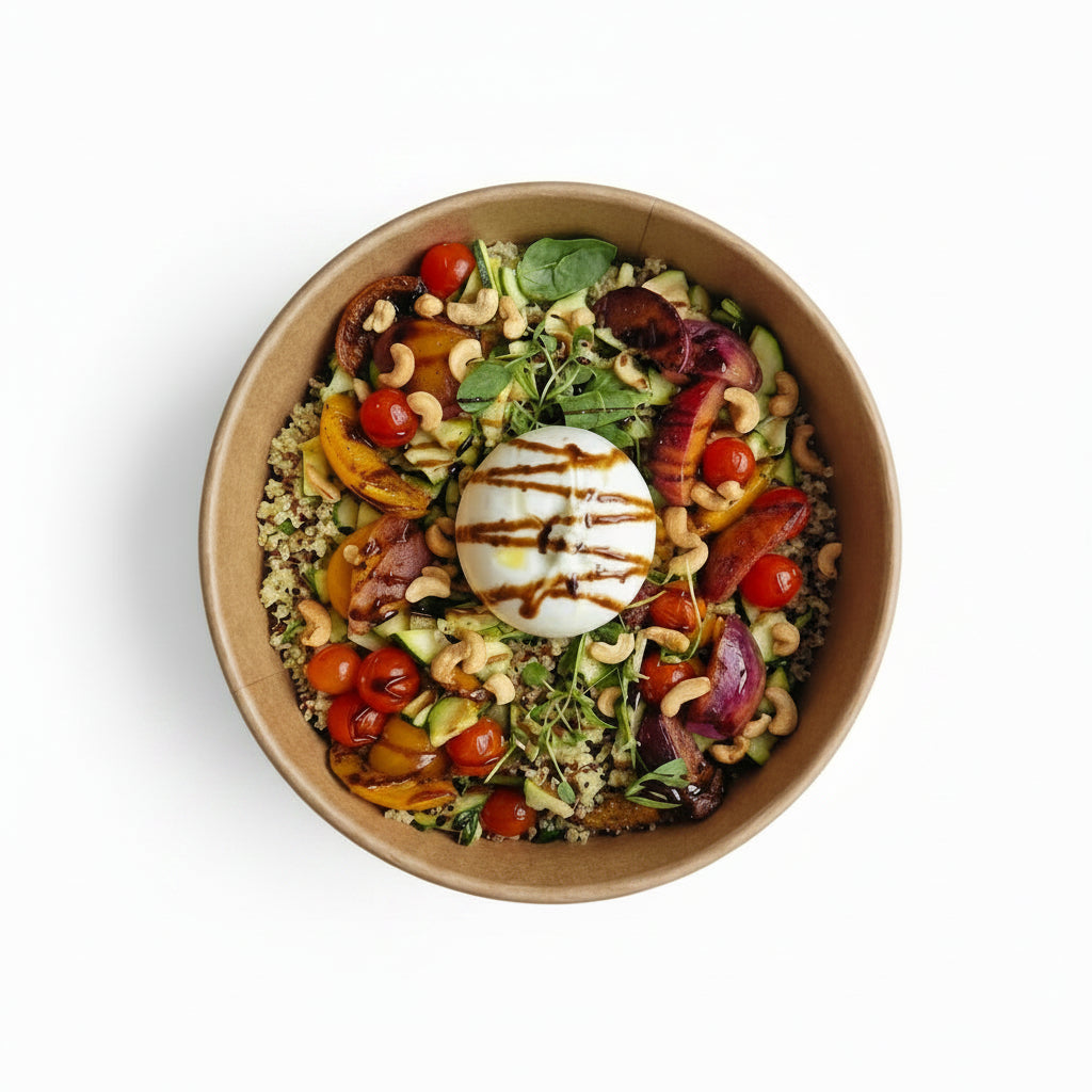 Salade de pêches rôties et Burrata