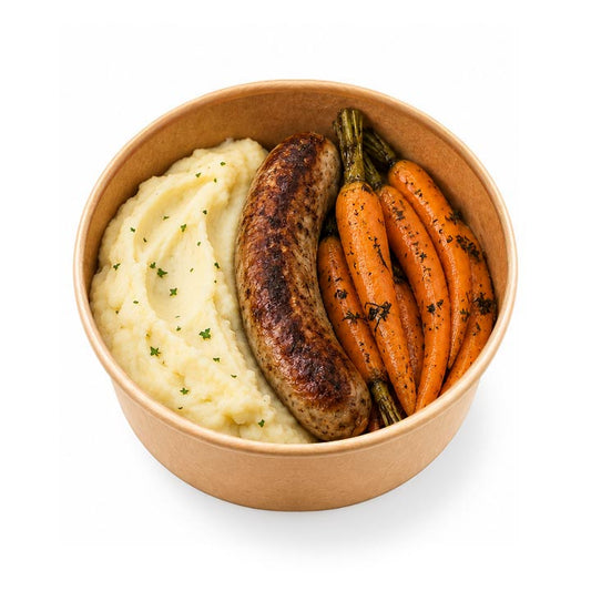 Saucisse purée et carottes rôties au miel